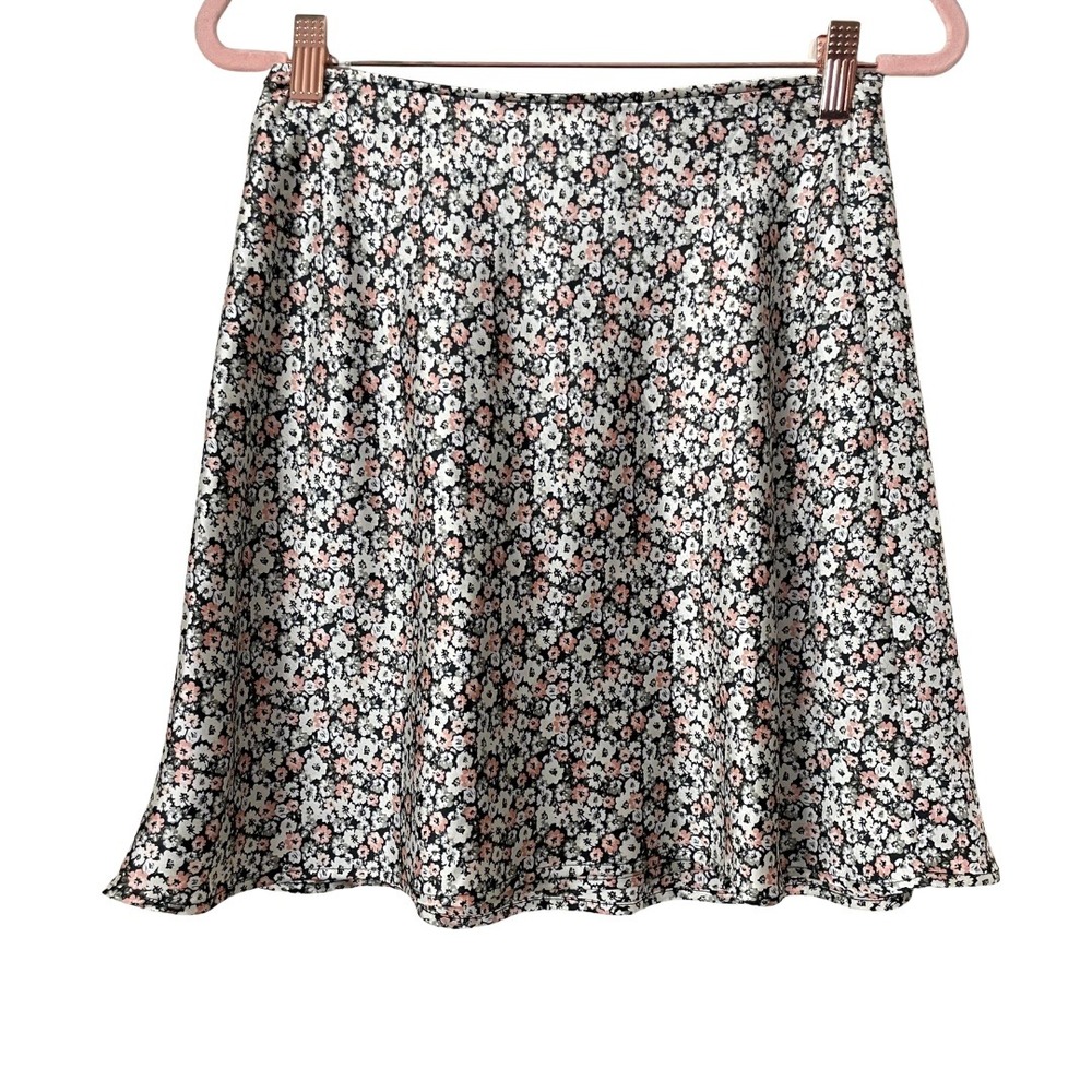 Abercrombie & Fitch Womens Small Black Pink Floral Ditsy Satin Mini Cottagecore
